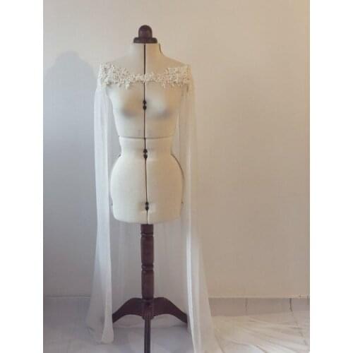 Wedding Cape-Lace Bridal Chiffon Cape-Summer Wedding Long Cape-White or Ivory Bridal Chiffon Cape