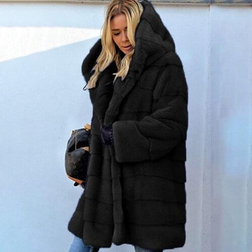 Plus Size 4XL 5XL Europe and America Medium Long Section Solid Pink Loose Plush Hooded Coat Faux Fur Winter Women Warm Jacket