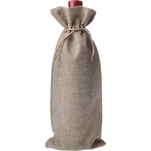 50 pcs 15x35cm Single stamping jute wine bottle bags for Party wedding bomboniere as Gift