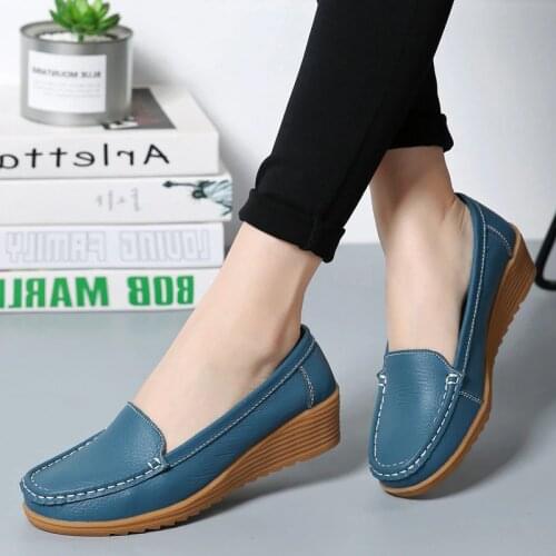 Womens Loafers Spring Autumn Shoes Woman Genuine Leather Flats Women New Female Moccasins Shoe Big Size 34-41