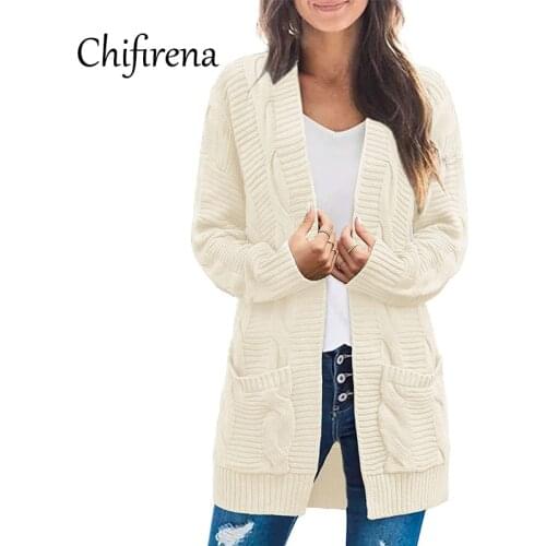 Chifirena Long Sleeve Ladies Sweater knitted Fall Jumper Casual Loose Clothes Sweater Coat Oversize Winter Cardigan for women