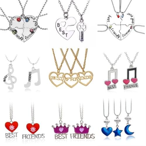 Female Best Friend Pendant Necklace Mixed Style Puzzle Love Star Crown Alloy Metal Chain Keepsake Gift For Children