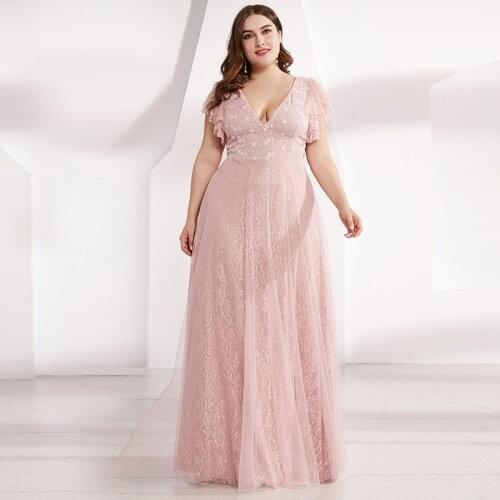 Evening Dress V-Neck Empire Ruffles Short Sleeves Floral Print A-Line Fashion Floor-Length New Plus Size Women Formal Gowns D972