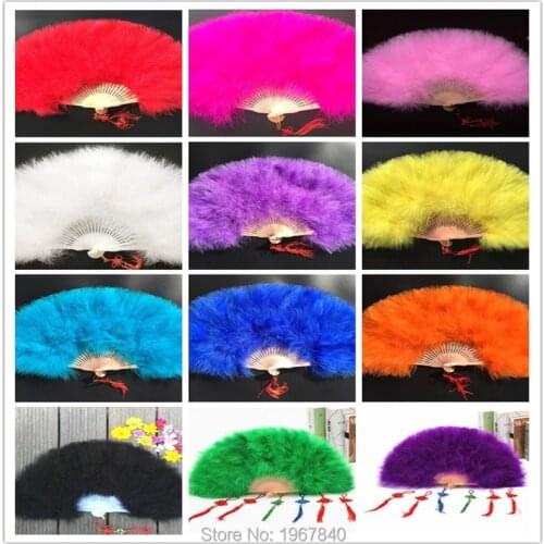 1pcs Full Plush Thicken Feather Hand Fan High End Women Dance Show props Folding Fan Chinese Decorative Fans