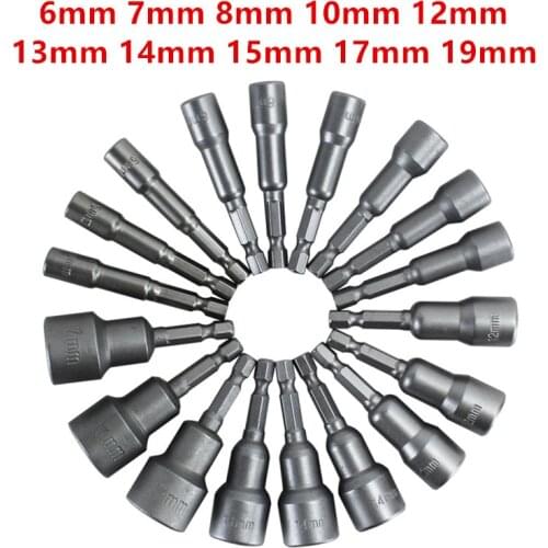 10 Pcs /set Magnetic Nut Setter Driver Drill Bit Set 6-19mm 1/4 inch Hex Shank Quick Change Metric Nut Driver Electric Drill