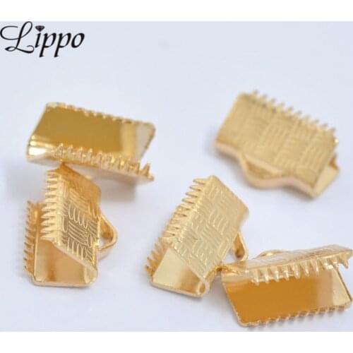 20pcs 7*10mm Textured 24K Gold Plated End Caps Crimp Beads Clips Ribbon Clamps Connectors Fastening Rope bracelet endings