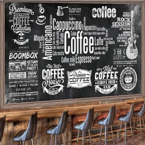 3D Wallpaper Retro Hand Painted Blackboard Coffee Graffiti Restaurant Cafe Background Wall Painting Papel De Parede Wallpaper 3D