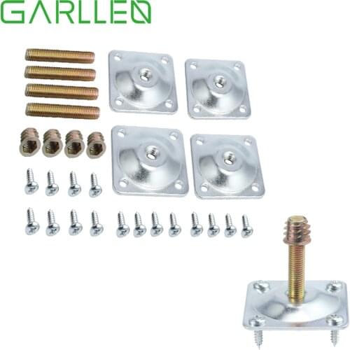 GARLLEN 4 pcs Leg fixing mounting plates Level+M8*50 Metal Dowel Screws for Mounting Wooden Legs Onto Sofa Chair Table Furniture