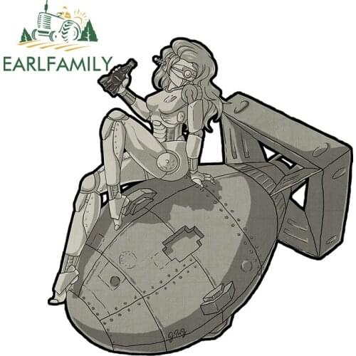 EARLFAMILY 13cm x 12.2cm for Pin Up Robot Vintage Funny Car Sticker Cartoon Laptop Windows Decal Creative Waterproof Car Styling