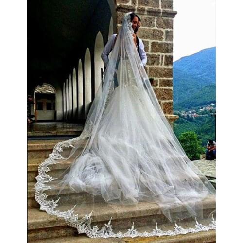 New Arrive 3M Cathedral Length Lace Applique Bridal Veils White/Ivory Wedding Accessories Custom Veil Free Comb Custom Made