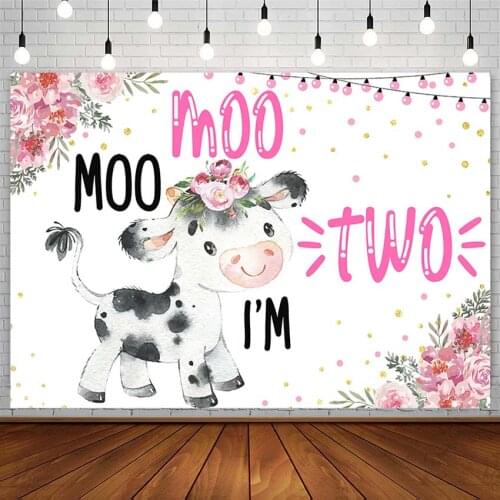 Baby Cow Backdrop Girl Birthday Party Decor Pink Flower Gold Dots Cake Smash Photography Background Photo Studio Props Photozone