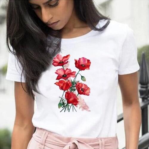 Women Tshirt Fashion Floral Flower Print Summer Tee Shirt Femme Short Sleeve Casual Harajuku T Shirt Women Tops Camiseta Mujer