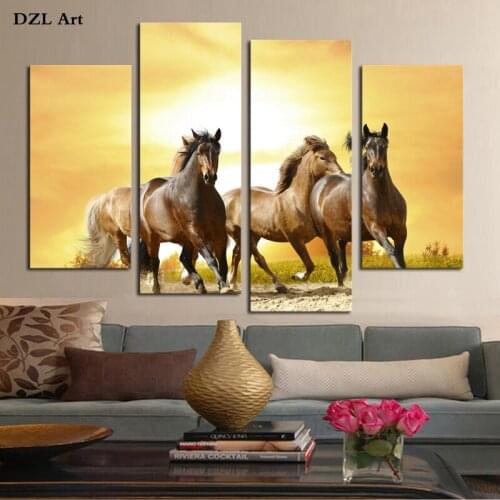 4 Panels Horses Painting Canvas Wall Art Picture Home Decor Living Room Canvas Print Modern Painting