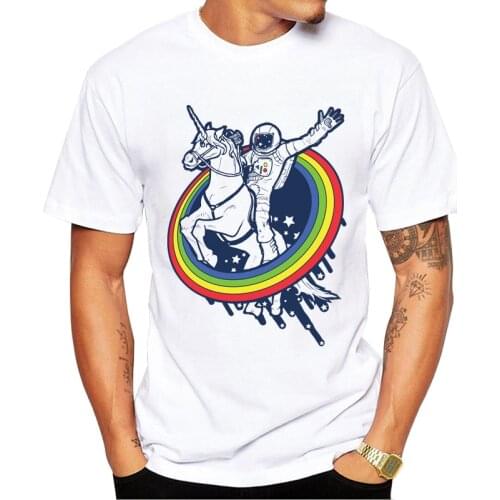 TEEHUB Astronant Riding Rainbow Horse Printed Men T-Shirt Short Sleeve Tshirts Fashion Epic Combo Street t shirts Cool Tee