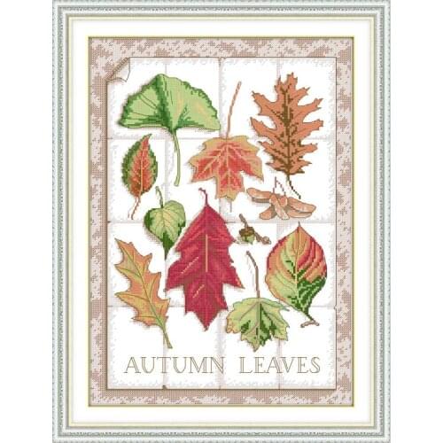 Joy Sunday Autumn Leaves Counted Cross Stitch Kits11&14CT DMC DIY Embroidery Kits Needlework Sets for Home Decor Handmade Gift