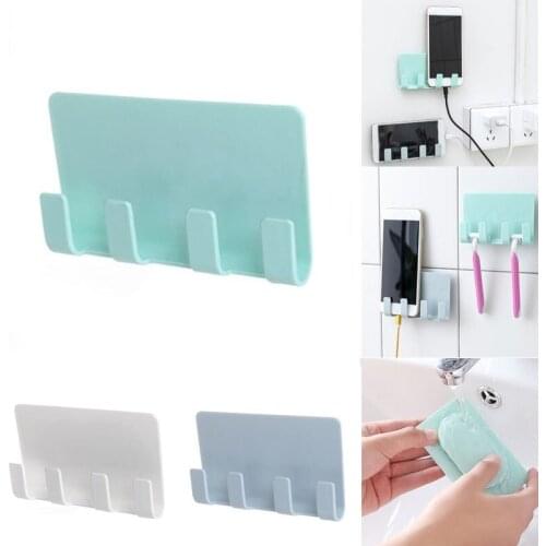 Wall Mount Phone Holder Support Telephone For iPhone Samsung Huawei Xiaomi Universal Pone Holder Adhesive Stand Charge Socket