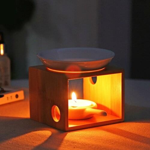 Natural Bamboo Candle Heater Aromatic Aromatherapy Stove Oil Burner Romantic Night Light Lamp Candles Holder