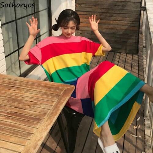 Nightgowns Women Printed Striped Lovely Summer Short Sleeve Sleepwear Large Size 2XL Side-slit Letter Girls Breathable Lounge