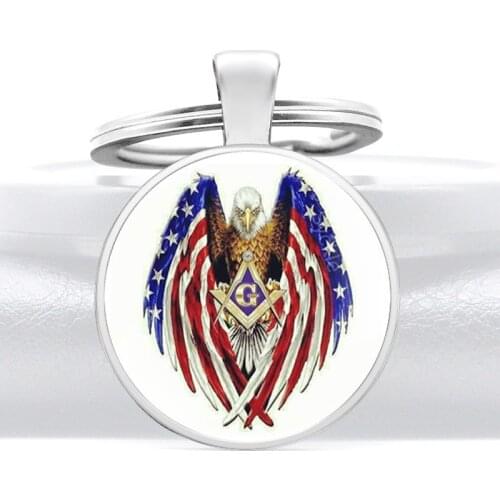 New Fashion United States Flag Eagle Masonic Glass Cabochon Key Chain Classic Men Women Jewelry Key Rings