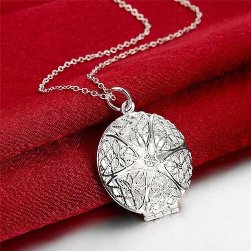 New 925 Sliver Round Album BoxPendant Link Chain Or Snake Chain Necklace Fashion Jewelry For Women&Girls Beautiful Gift