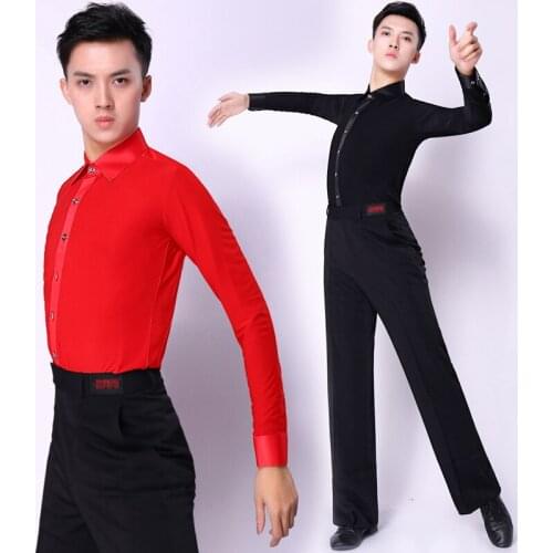 New Mens White Dance Shirt Ballroom Modern Salsa Tango Samba Latin Standard Competition Performance Men Shirts Dancewear Tops