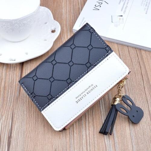 New Small Girl Wallet Women Short Zipper Coin Purse Student Korean Embossing Hit Color Tassel Wild Card Holder Clutch Wallet
