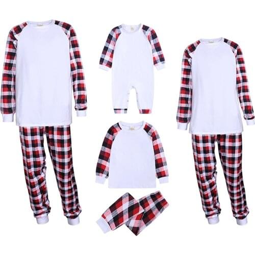 Wholesale Essential Family Matching Christmas Clothes Set Contrast Lattice Outfits Father Mother Children&Baby Sleepwear Gift
