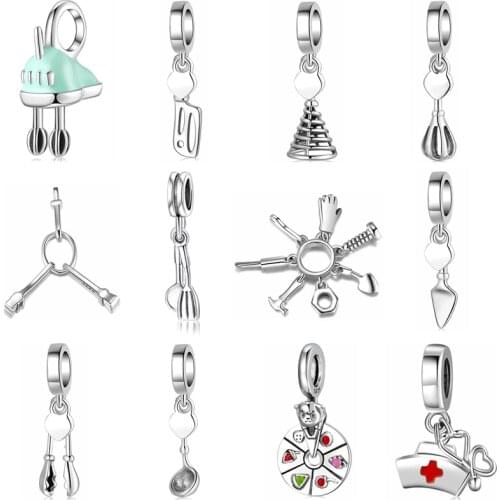 MIKIWUU Original New 925 Sterling Silver Kitchen Tools Shape Pendant Beads Jewelry Making FITS Charms Bracelet Bangles 2020
