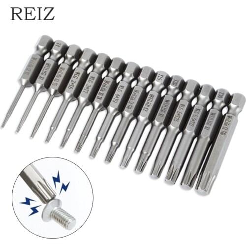 REIZ T3-T40 Torx Screwdriver Bits 14 Pcs Precision S2 Alloy Removable Drill Set Pneumatic Electrician Drilling Repair Tool Kits