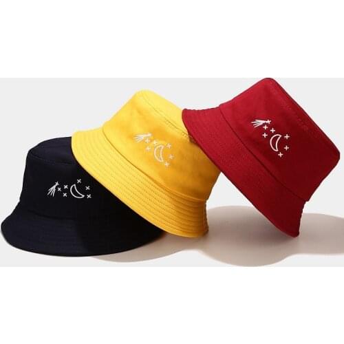 New Star Moon Embroidery Bucket Hat Summer Fisherman Hat Womens Student Outdoor Hiking Hat Sun Protection Hat Unisex Panama Cap
