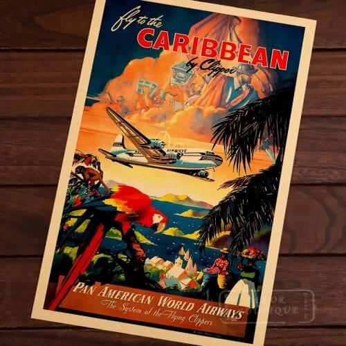 Pan American Airways Caribbean Travel Landscape Vintage Retro Poster Decorative Wall Canvas Stickers Posters Bar Home Decor Gift