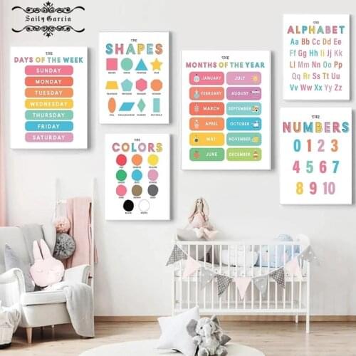 Nursery Education Poster Number Alphabet Colors Shape Wall Art Canvas Painting Nordic Prints Wall Pictures Kids Room Decor