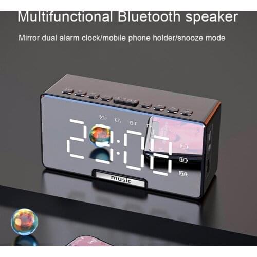 Portable Mini Subwoofer Luminous Wireless Multi-function Bluetooth 5.0 Radio Mirror Alarm Clock TF Card Mobile Phone Holder