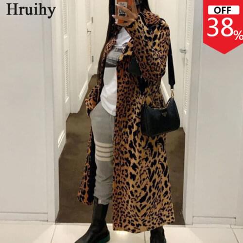 Leopard Long Jacket Long Sleeve Loose Strappy Plus Size Clothes Women Office Lady Fashion Slim Turn-down Collar Chaqueta Mujer