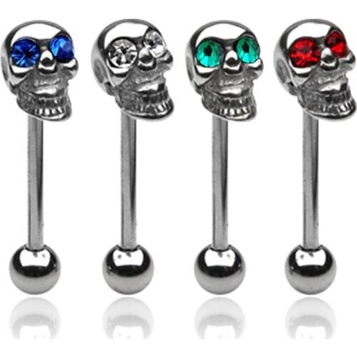 12PCS 316L Stainless Steel Tongue Piercing Skull Barbell Body Piercing Jewelry Piercing Tongue Ring Studs Barbell Halloween Gift