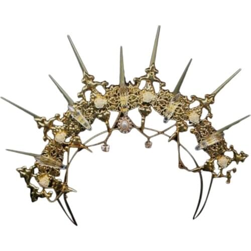 Q1QA Gothic Lolita Tiara Crown Headband DIY Material Package Halloween Vintage Sun Goddess Baroque Halo Wedding Headpiece Parts