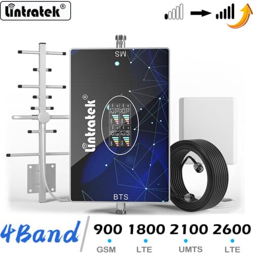 AGC Signal Booster 4-Band 2G 3G 4G GSM 900 2600 B3 1800 WCDMA 2100 LTE B5 850 B20 800 Cellular High-gain Repeater 70db Amplifier