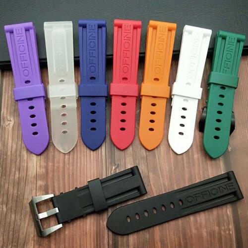 High quality 24mm Black Dark Blue Red White Green Soft rubber watch strap For LUMINOR 1950 PAM441/312 Panerai Bracelet Watchband