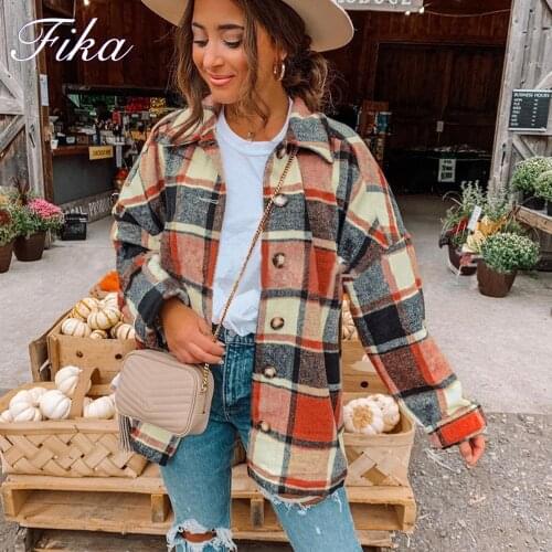 2021 Womens Plaid Shirts Jackets Long Sleeve Oversize Streetwear Coat Autumn Loose Women Turn-down Collar Female Vintage Jacket