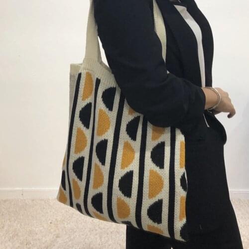 Female Gypsy Bohemian Boho Chic Crochet Top-handle Tote Bag Women Retro Leisure Soft Knitting Open Daily Shopping Handbag