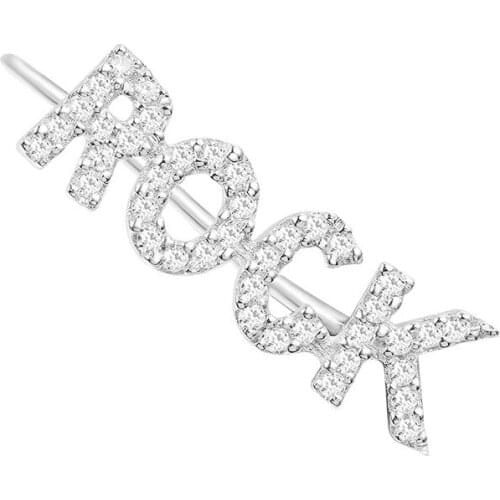 SLJELY 1 Piece 925 Sterling Silver Letter Rock Earring Micro Pave Cubic Zirconia Stones for Women Girls Fashion Party Jewelry