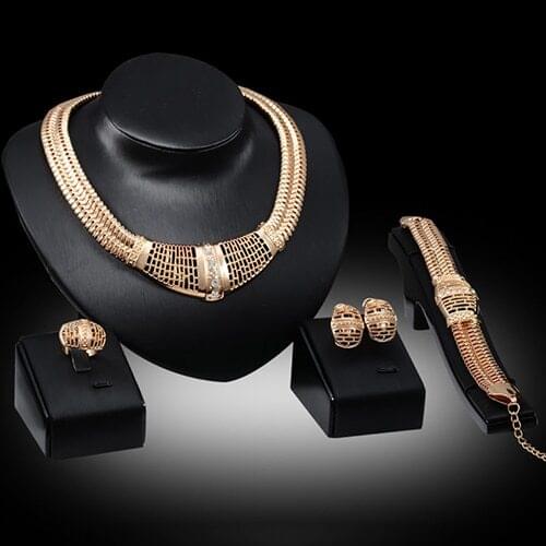 Womens Jewelry Sets Wedding Party Gift Net Thick Choker Necklace Bracelet Ring Earrings Set stainless steel jewelry set