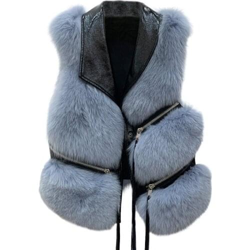 Short Real Fox Fur Vest Women Autumn Sleeveless Genuine Fur Vests Female Fashion Natural Fox Fur Waistcoat Femme Gilets