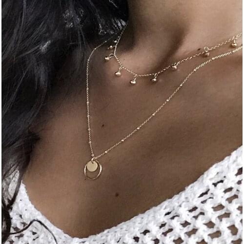 COWBREAD Bohemian Multi Layered Women Necklace Water Drop Circle Combination Sequin Necklace Female Jewelry
