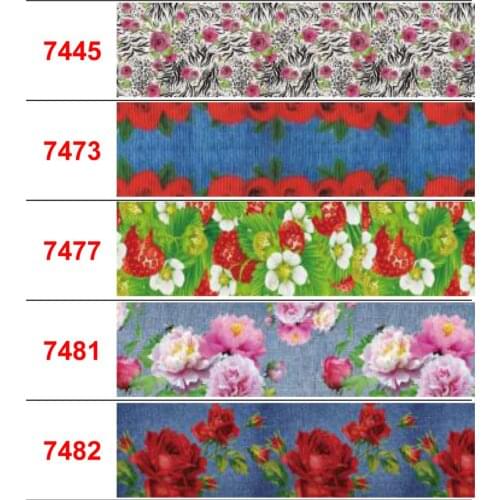 16mm-75mm Retro Flower Series Printed Grosgrain/Foe Ribbon Jeans Daisy Blue Rose DIY Hair Bowknots Party Decor 50yards/roll