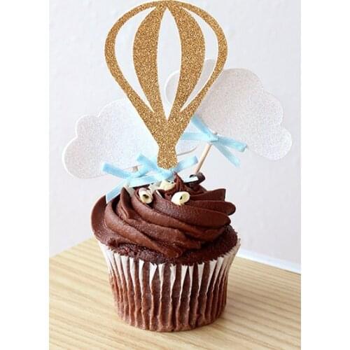 Glitter Hot Air Balloon cloud Cupcake Toppers wedding birthday bridal baby shower Bachelorette Party Decor cake toppr food picks