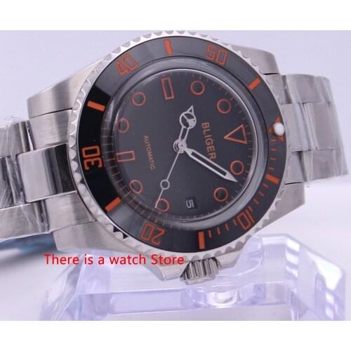 Bliger 40mm Automatic Mechanical Men Watch Luxury Brand Sapphire Crystal Watch Luminous Waterproof Calendar Wristwatch Men