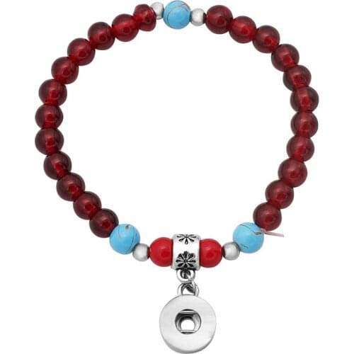 Fashion Garnet beads bracelets 15cm fit 12mm snap buttons DIY snap jewelry AB0044 Kids size