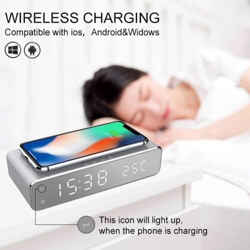Fast Wireless Charger LED Alarm Clock Phone Wireless Charger Charging Pad Thermometer for IPhone/Samsung/huawei/xiaomi