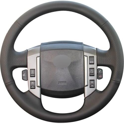 Black PU Faux Leather Hand-stitched Car Steering Wheel Cover for Land Rover Old Range Rover Sport 2005-2009